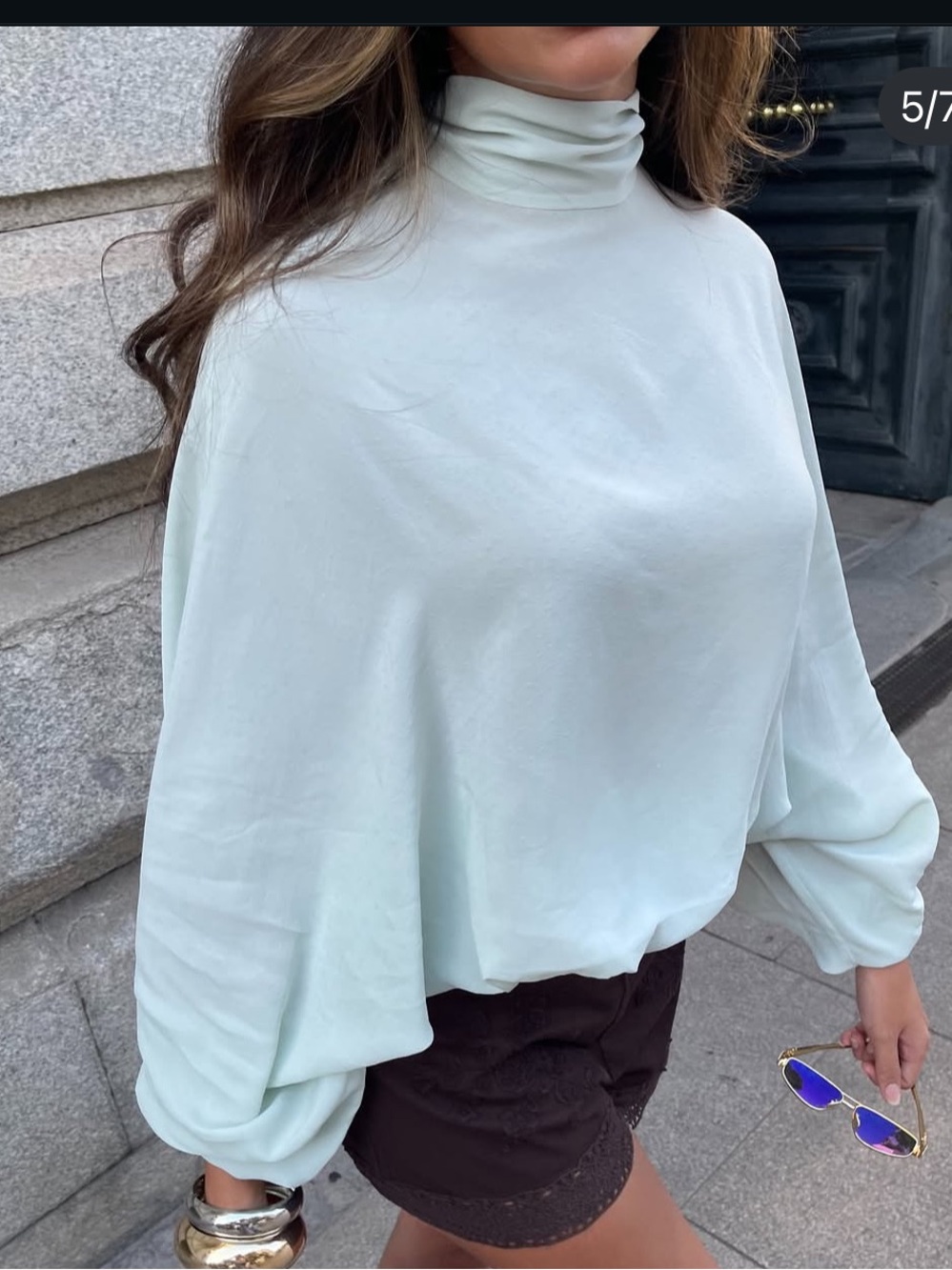 Zara Mint Green High-Neck Flowing Sweatshirt